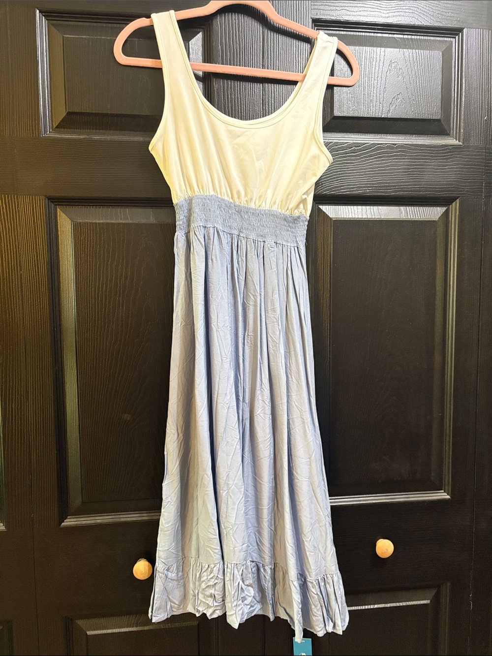 Cupshe Two-Tone Midi Dress in Cream & Light Blue